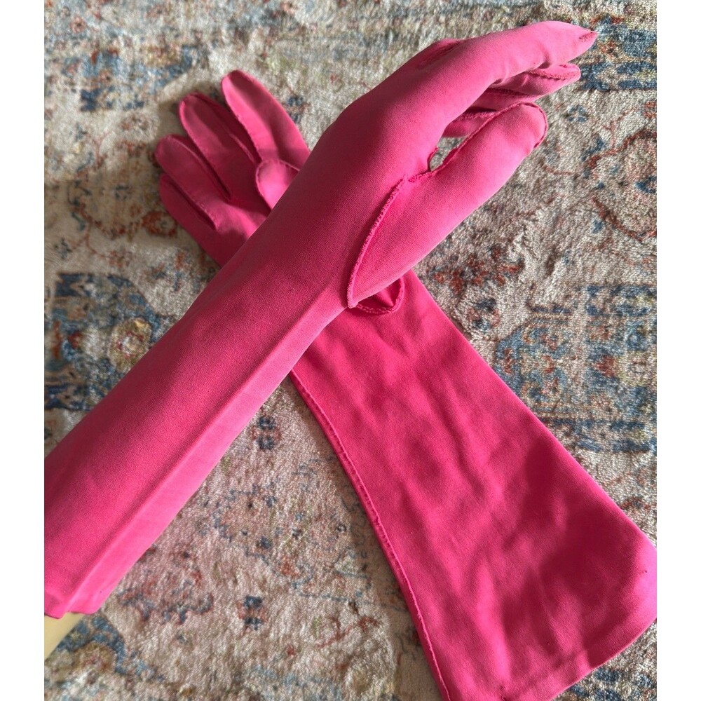 Vintage 1950s Hot Pink Fuchsia Elbow Opera Gloves Western Germany Sony Pictures
